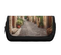 HETVBNS Italy Street - Trousse à crayons extra large, double couche avec fermeture éclair, trousse de maquillage portable pour voyage, organisateur de papeterie de bureau pour homme et femme