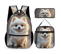 HETVBNS Joli sac à dos de Poméranie 3 pièces, sac à dos durable, sac à déjeuner isotherme, trousse à crayons portable pour homme et femme