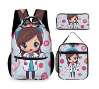 HETVBNS Joli sac à dos d'infirmière 3 pièces, sac à dos durable, sac à déjeuner isotherme, trousse à crayons portable pour homme et femme