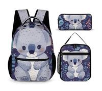 HETVBNS Joli sac à dos koala 3 pièces, sac à dos durable isolé, trousse à crayons portable pour homme et femme