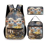 HETVBNS Little Lamb Brings Wealth Lot de 3 sacs à dos durables isothermes et trousse à crayons portable pour homme et femme