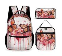 HETVBNS Lot de 3 sacs à dos aquarelle en forme de papillon - Sac à dos isotherme durable - Trousse à crayons portable pour homme et femme