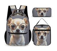 HETVBNS Lot de 3 sacs à dos avec lunettes et sac à dos isotherme durable pour homme et femme Motif chihuahua