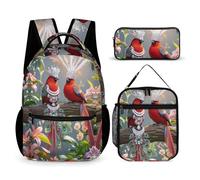 HETVBNS Lot de 3 sacs à dos avec motif couple d'oiseaux - Sac à dos isotherme durable - Trousse à crayons portable pour homme et femme