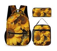 HETVBNS Lot de 3 sacs à dos de nombreux tournesols - Sac à dos durable isotherme - Trousse à crayons portable pour homme et femme