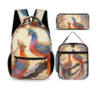 HETVBNS Lot de 3 sacs à dos d'hiver avec deux phénix en hiver, sac à dos durable, sac à déjeuner isotherme, trousse à crayons portable pour homme et femme