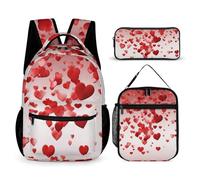 HETVBNS Lot de 3 sacs à dos durables et isothermes pour homme et femme Motif cœurs rouges