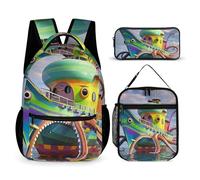 HETVBNS Lot de 3 sacs à dos en forme de pieuvre - Sac à dos isotherme durable - Trousse à crayons portable pour homme et femme