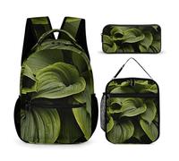 HETVBNS Lot de 3 sacs à dos humides avec motif feuilles d'Hosta, sac à déjeuner isotherme, trousse portable pour homme et femme