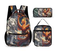 HETVBNS Lot de 3 sacs à dos isothermes et durables avec 4 superbes bêtes divines - Trousse à crayons portable pour homme et femme