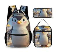 HETVBNS Lot de 3 sacs à dos isothermes et durables avec motif pingouin mignon et trousse à crayons pour homme et femme