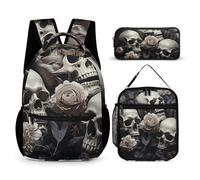 HETVBNS Lot de 3 sacs à dos isothermes noirs et blancs et tête de mort pour homme et femme