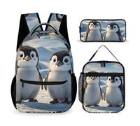HETVBNS Lot de 3 sacs à dos mignons pingouins - Sac à dos isotherme durable - Trousse à crayons portable pour homme et femme