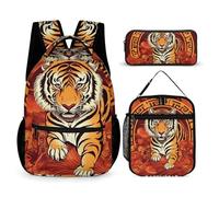 HETVBNS Lot de 3 sacs à dos « Prosperity in The Year of The Tiger » - Sac à dos isotherme durable - Trousse à crayons portable pour homme et femme