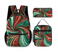 HETVBNS Lot de 3 sacs à dos psychédéliques à motif tourbillon durable, sac à déjeuner isotherme, trousse à crayons portable pour homme et femme