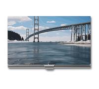HETVBNS Mackinac Porte-cartes de visite en métal avec pont suspendu professionnel pour cartes de crédit, cartes d'identité, pour homme ou femme, Pont suspendu Mackinac, 3.7 × 2.2 × 0.3 Inches