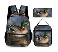 HETVBNS Mallard Duck Ensemble sac à dos 3 pièces, sac à dos isotherme durable, trousse à crayons portable pour homme et femme