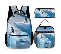 HETVBNS Penguins On The Iceberg Lot de 3 sacs à dos durables isothermes et trousse à crayons portable pour homme et femme