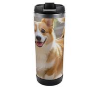 HETVBNS Playful Corgi Gobelet en acier inoxydable de 355 ml avec couvercle, tasse à café portable, étanche, isotherme, tasse de voyage pour boissons chaudes/froides, salle de sport et bureau