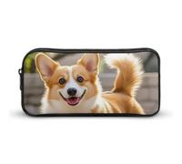 HETVBNS Playful Corgi Trousse à crayons de grande capacité avec fermeture éclair, durable, petite trousse de maquillage portable pour bureau, voyage