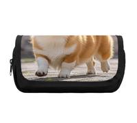 HETVBNS Playful Corgi Trousse à crayons extra large avec fermeture éclair, trousse à maquillage portable pour voyage, organisateur de papeterie de bureau pour homme et femme