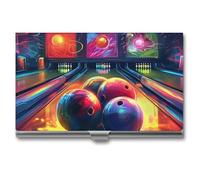 HETVBNS Porte-cartes de visite en métal avec boules de bowling - Organiseur professionnel fin pour cartes de crédit, cartes d'identité - Pour homme ou femme - 9,4 x 5,6 x 0,8 cm, Boules de bowling