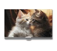 HETVBNS Porte-cartes de visite en métal avec motif chat baiser - Organisateur de cartes de crédit fin - Pour homme ou femme, motif baiser de chat, 9,4 x 5,6 x 0,8 cm, décontracté, Cat Kiss, 3.7 × 2.2