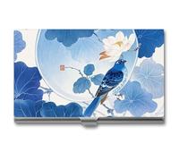 HETVBNS Porte-cartes de visite en métal bleu et blanc, style chinois, fleur et oiseau, organiseur professionnel fin pour cartes de crédit, cartes d'identité, pour homme ou femme, Fleur et oiseau de