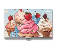 HETVBNS Porte-cartes de visite en métal fin pour cartes de visite, cupcakes et crème glacée, pour homme ou femme, cupcakes et crème glacée, 3,7 ×, Cupcakes et glaces, 3.7 × 2.2 × 0.3 Inches