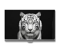 HETVBNS Porte-cartes de visite en métal fin pour cartes de visite de visite et d'identité - Pour homme ou femme, tigre noir et blanc, taille 3,7 ×, Tigre noir et blanc., 3.7 × 2.2 × 0.3 Inches