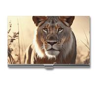 HETVBNS Porte-cartes de visite en métal fin pour cartes de visite et cartes de visite en forme de lion féminin, pour homme ou femme, motif lion femelle, 9,4 x 5,6 x 0,8 cm, Lion femme., 3.7 × 2.2 ×