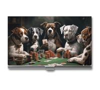 HETVBNS Porte-cartes de visite en métal fin pour cartes de visite jouant au poker en forme de chiens de poker, pour cartes de crédit, cartes d'identité, homme ou femme, jouant aux chiens de poker, 9,4