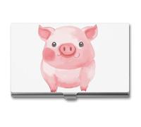 HETVBNS Porte-cartes de visite en métal - Joli cochon - Organisateur de cartes de crédit professionnel fin pour homme ou femme, Joli cochon, 3.7 × 2.2 × 0.3 Inches, Décontracté
