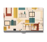 HETVBNS Porte-cartes de visite en métal moderne du milieu du siècle, organiseur de cartes de crédit, cartes d'identité, pour homme ou femme, moderne du milieu du siècle, 9,4 x 5,6 ×, Moderne du milieu