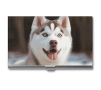 HETVBNS Porte-cartes de visite en métal - Motif chien Husky Piquant - Organisateur de cartes de crédit, cartes d'identité, pour homme ou femme - 9,4 x 5,6 x 0,8 cm, Husky Piquant Dog, 3.7 × 2.2 × 0.3