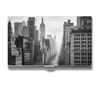 HETVBNS Porte-cartes de visite en métal noir et blanc New York professionnel pour cartes de crédit, cartes d'identité, pour homme ou femme, New York noir et blanc., 3.7 × 2.2 × 0.3 Inches, Décontracté