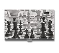 HETVBNS Porte-cartes de visite en métal noir et blanc pour cartes d'échecs professionnel fin pour homme ou femme, Jeu d'échecs noir et blanc, 3.7 × 2.2 × 0.3 Inches, Décontracté