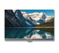 HETVBNS Porte-cartes de visite en métal - Panorama sur les montagnes du lac Louise - Organisateur de cartes de crédit fin pour homme ou femme - Panorama de la, Panorama des montagnes du lac Louise