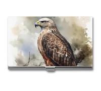 HETVBNS Porte-cartes de visite en métal - Porte-cartes de visite fin - Motif Hawk assis dans l'arbre - Pour homme ou femme, Faucon assis dans l'arbre, 3.7 × 2.2 × 0.3 Inches, Décontracté