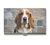 HETVBNS Porte-cartes de visite en métal pour cartes de visite Basset Hound - Organisateur de cartes de crédit, cartes d'identité, pour homme ou femme, basset hound, 9,4 x 5,6 x 0,8 cm, Basset Hound