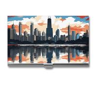 HETVBNS Porte-cartes de visite en métal pour cartes de visite Chicago Skyline - Organisateur de cartes de crédit fin pour homme ou femme, Horizon de Chicago, 3.7 × 2.2 × 0.3 Inches, Décontracté