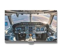 HETVBNS Porte-cartes de visite en métal pour cartes de visite et cartes de visite en avion, cockpit, organiseur de cartes de crédit, porte-cartes d'identité, étui fin pour homme ou femme, Cockpit