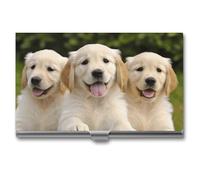 HETVBNS Porte-cartes de visite en métal pour cartes de visite Golden Retriever Puppies - Organisateur de cartes de crédit fin pour homme ou femme, Chiots Golden Retriever, 3.7 × 2.2 × 0.3 Inches