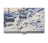 HETVBNS Porte-cartes de visite en métal pour cartes de visite Horsney Ski Lift - Organiseur professionnel fin pour cartes de crédit - Pour homme ou femme, Remontée mécanique Mount Horsney, 3.7 × 2.2 ×