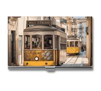 HETVBNS Porte-cartes de visite en métal pour cartes de visite Lisbonne Tram - Organisateur de cartes de crédit fin pour homme ou femme, Tram Lisbonne, 3.7 × 2.2 × 0.3 Inches, Décontracté