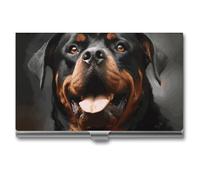 HETVBNS Porte-cartes de visite en métal pour cartes de visite - Motif chien Rottweiler - Organisateur professionnel de cartes de crédit - Étui fin pour homme ou femme, Cool Rottweiler Dog Art, 3.7 ×