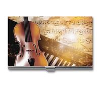 HETVBNS Porte-cartes de visite en métal pour cartes de visite, piano, violon, notes de musique, cartes de crédit, cartes d'identité, pour homme ou femme, piano violon, notes de musique, Notes de