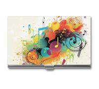 HETVBNS Porte-cartes de visite en métal sur le thème de la musique abstraite, organiseur de cartes de crédit, cartes d'identité, pour homme ou femme, thème musique abstraite, 3,7 ×, Thème musique