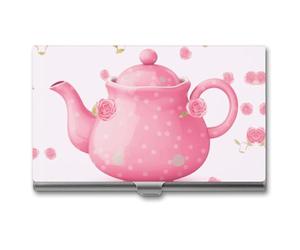 HETVBNS Porte-cartes de visite en métal - Théière professionnelle - Porte-cartes de crédit fin - Pour homme ou femme, Théière, 3.7 × 2.2 × 0.3 Inches, Décontracté