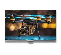 HETVBNS Porte-cartes de visite professionnel en métal pour cartes de visite, cartes de crédit, cartes d'identité, pour homme ou femme, motif drone, 9,4 x 5,6 x 0,8 cm, décontracté, Drone, 3.7 × 2.2 ×